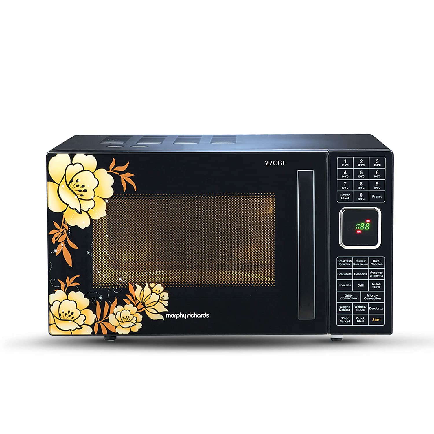 Morphy Richards 27 Ltr Floral Design Microwave Convection Oven 27CGF with 200 Autocook Menus, Black, Regular - Mahajan Electronics Online