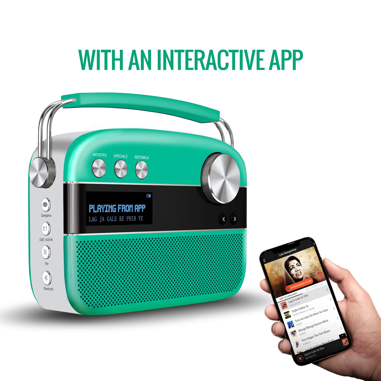 Saregama Carvaan Premium (Pop Colour Range) Hindi - Portable Music Player with 5000 Preloaded Songs, FM/BT/AUX (Forest Green) - Mahajan Electronics Online