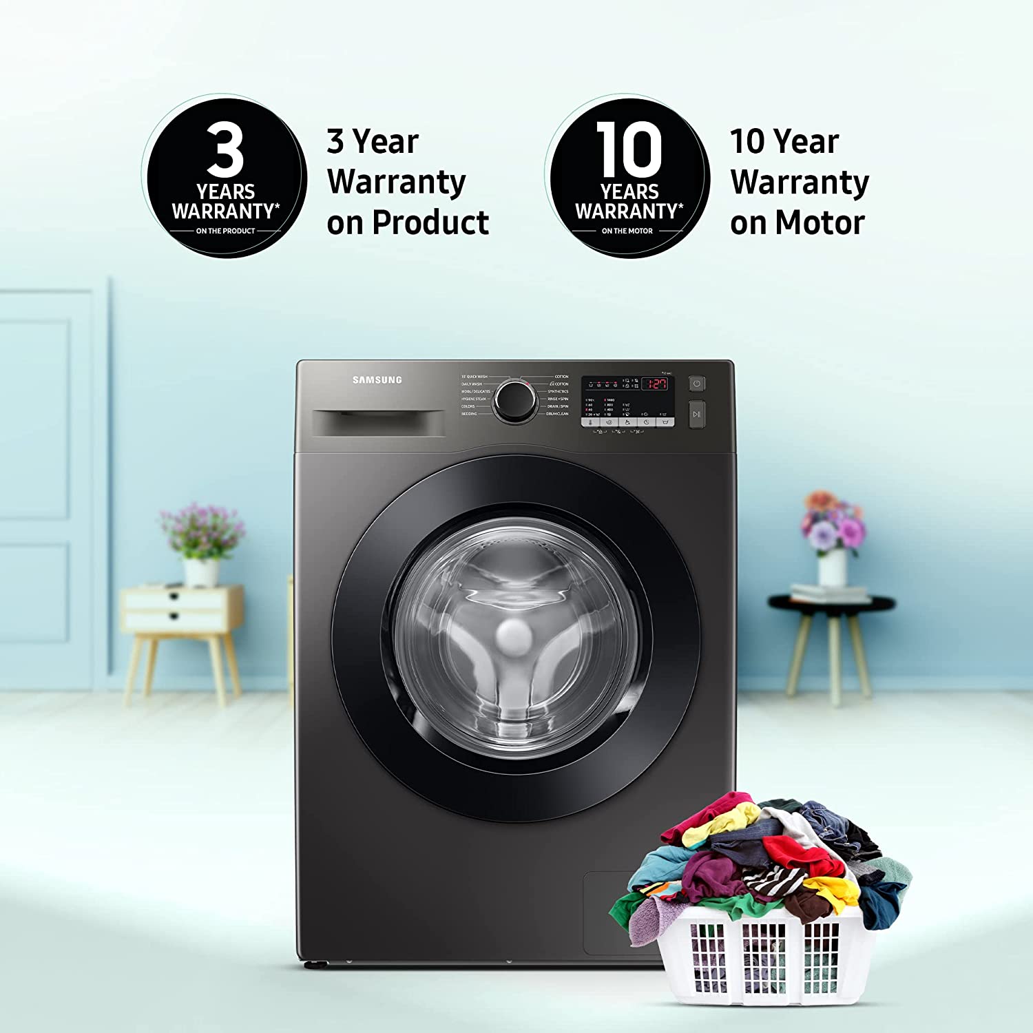 Samsung 9 Kg 5 Star Inverter Fully-Automatic Front Loading Washing Machine (WW90T4040CX1TL, Inox, In-Built Heater) - Mahajan Electronics Online