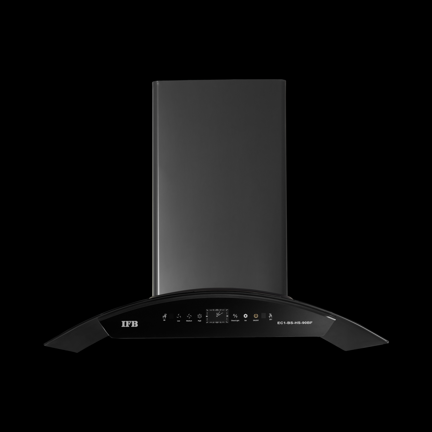 IFB 60 Cm 1200 m³/hr Auto-Clean Curved Glass Kitchen Chimney (EC1 -BS -HS-60BF, Feather Touch, Baffle Filter, Black Steel) Mahajan Electronics Online