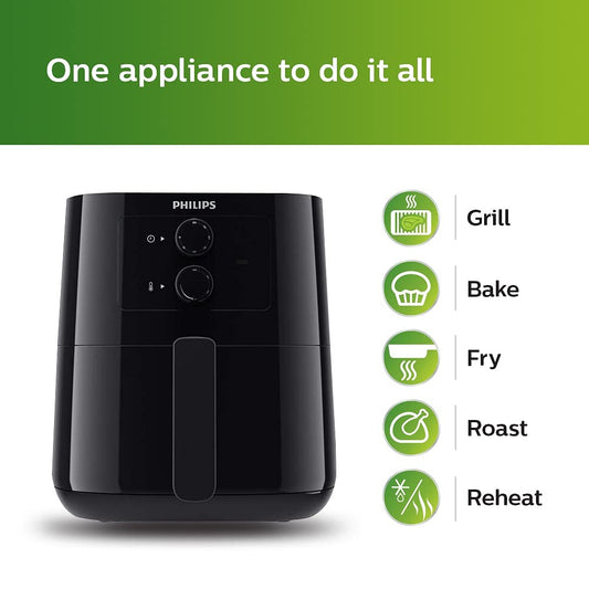 Philips Air Fryer HD9200/60 uses up to 90% less fat, 1400W, 4.1 Ltr, with Rapid Air Technology (Black) - Mahajan Electronics Online