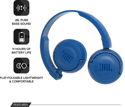 JBL Tune 510BT: Wireless On-Ear Headphones with Purebass Sound - Black JBLT510BTBLUE - Mahajan Electronics Online