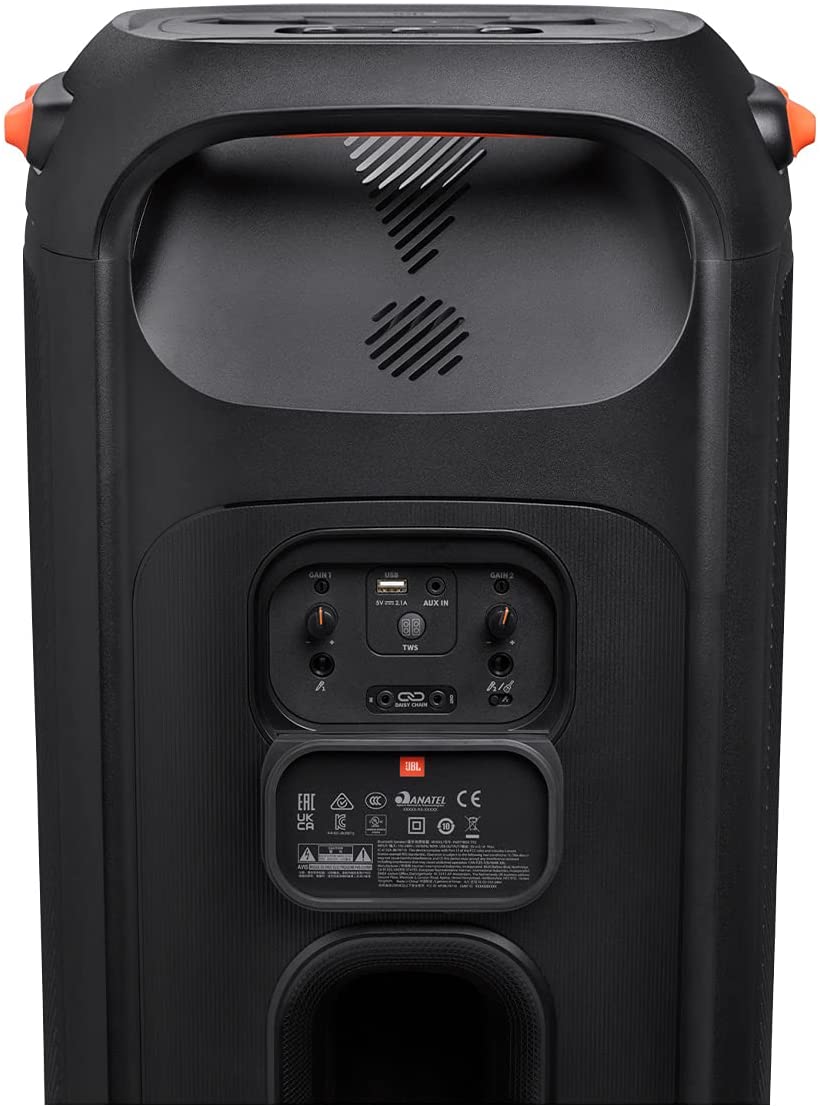 JBL PartyBox 710 Bluetooth Party Speaker with Dynamic Music Synced Flashing Club Pattern Lightshow, Pro Sound, Splashproof, PartyBox App Personalisation,Guitar and Mic Input(800 Watt RMS, Black) - Mahajan Electronics Online