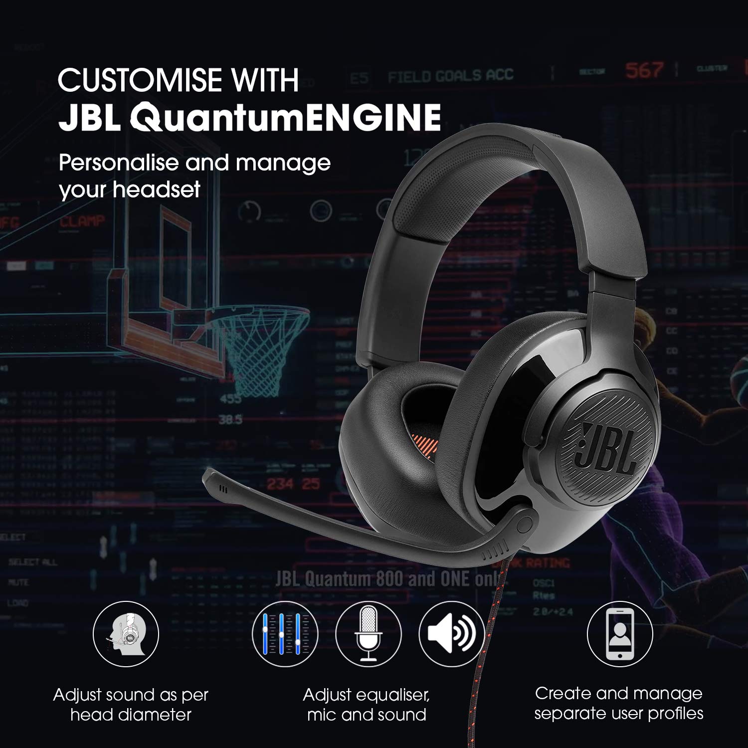 JBL Quantum 300, Wired Over Ear Gaming USB-A Audio Adapter Supports JBLQUANTUM300BLK - Mahajan Electronics Online