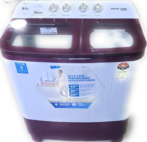 Voltas Beko WTT85DBRG 8.5 Kg Semi-Automatic Top Load Washing Machine | 5 Star Energy Rating | Double Waterfall | Fast Dry | 1350 RPM | Mahajan Electronics Delhi NCR