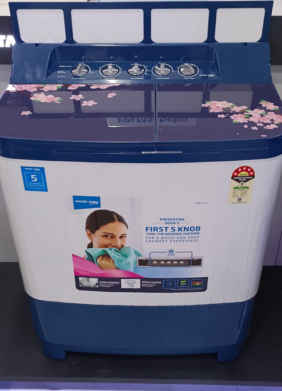 Voltas Beko WTT85DBLG/FLRS 8.5 kg Semi-Automatic Top Loading Washing Machine ( Sky Blue) - Mahajan Electronics Online