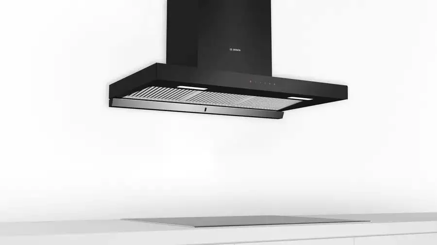 Bosch DWBA98G60I 90 cm Self Clean Technology glass Kitchen Chimney (HOOD Oil collector Filter technology, Touch Control, Black) - Mahajan Electronics Online