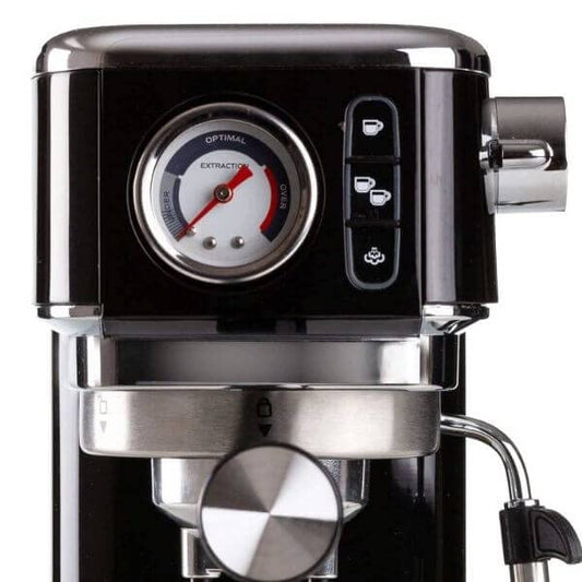 Ariete 1381/12 Coffee machine with pressure gauge, compatible with ground coffee and ESE pods, 1300 W, 1.1 L capacity, 15 bar pressure, ½ cup filter, Cappuccino device, Black - Mahajan Electronics Online