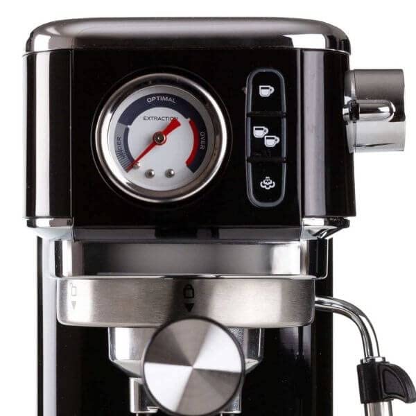 Ariete 1381/12 Coffee machine with pressure gauge, compatible with ground coffee and ESE pods, 1300 W, 1.1 L capacity, 15 bar pressure, ½ cup filter, Cappuccino device, Black