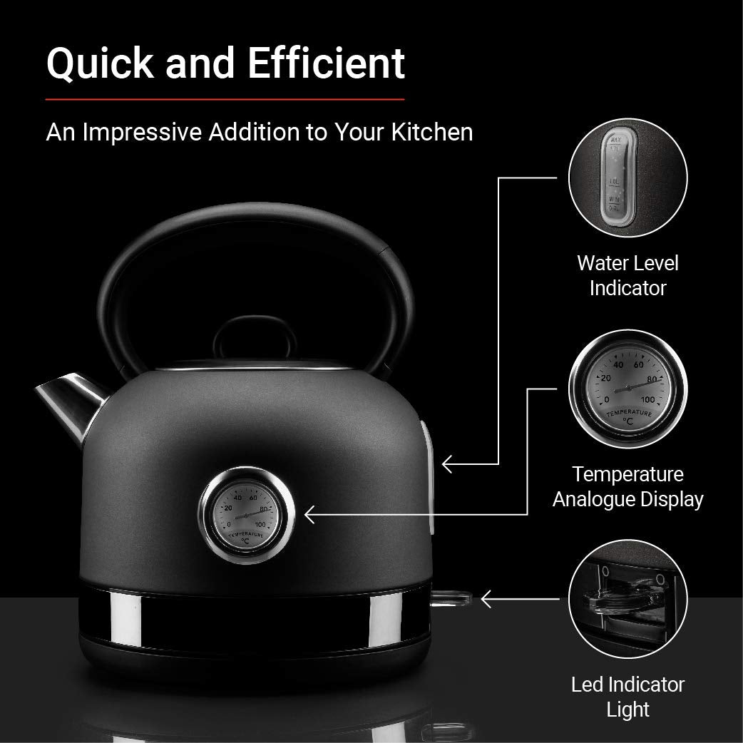 Hafele Dome Electric Stainless Steel Kettle with spout cover with Analogue Temperature Display, 1.7 Litre, Grey - Mahajan Electronics Online