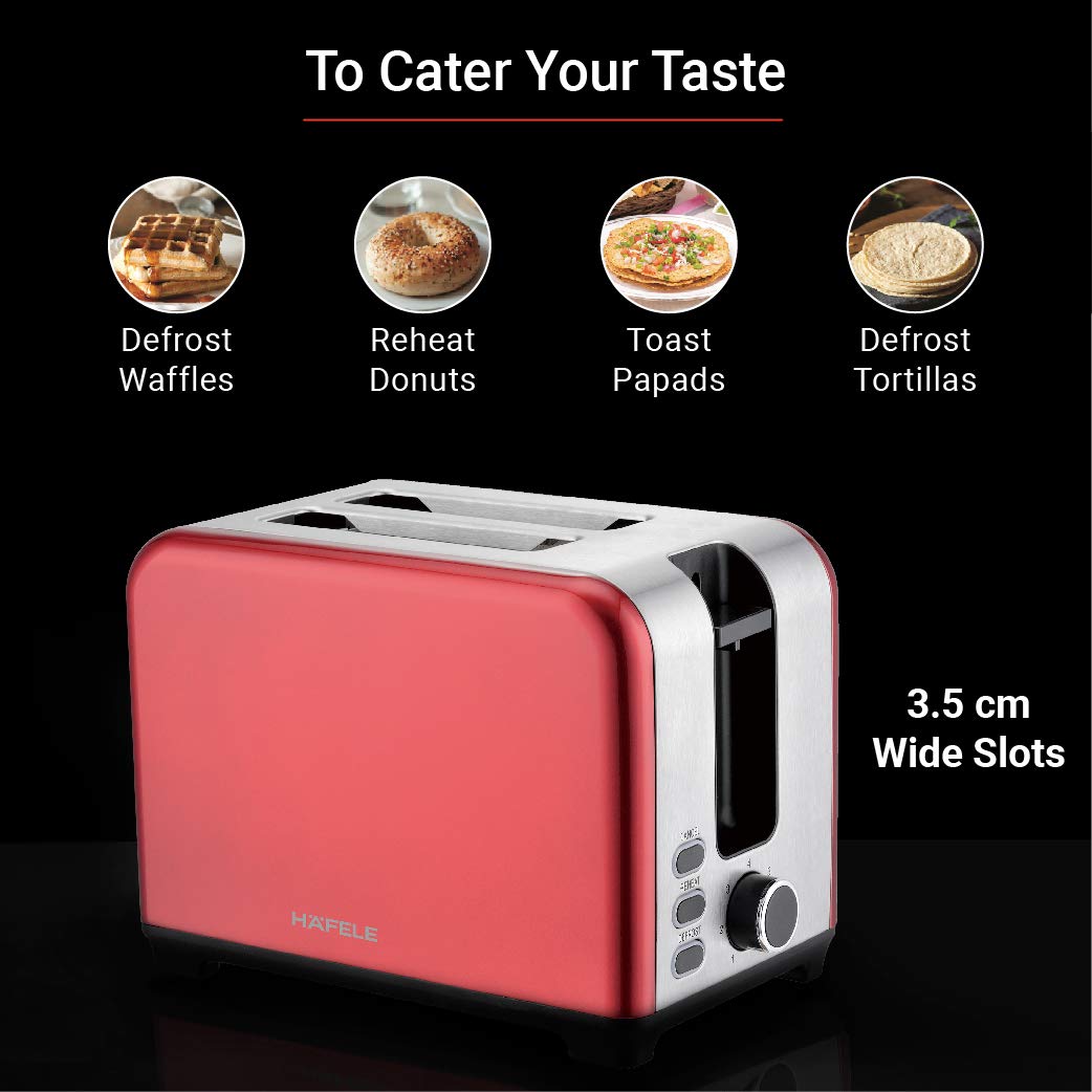 Hafele Amber  2 Slot Pop-up Toaster with 7 Level Adjustable Red