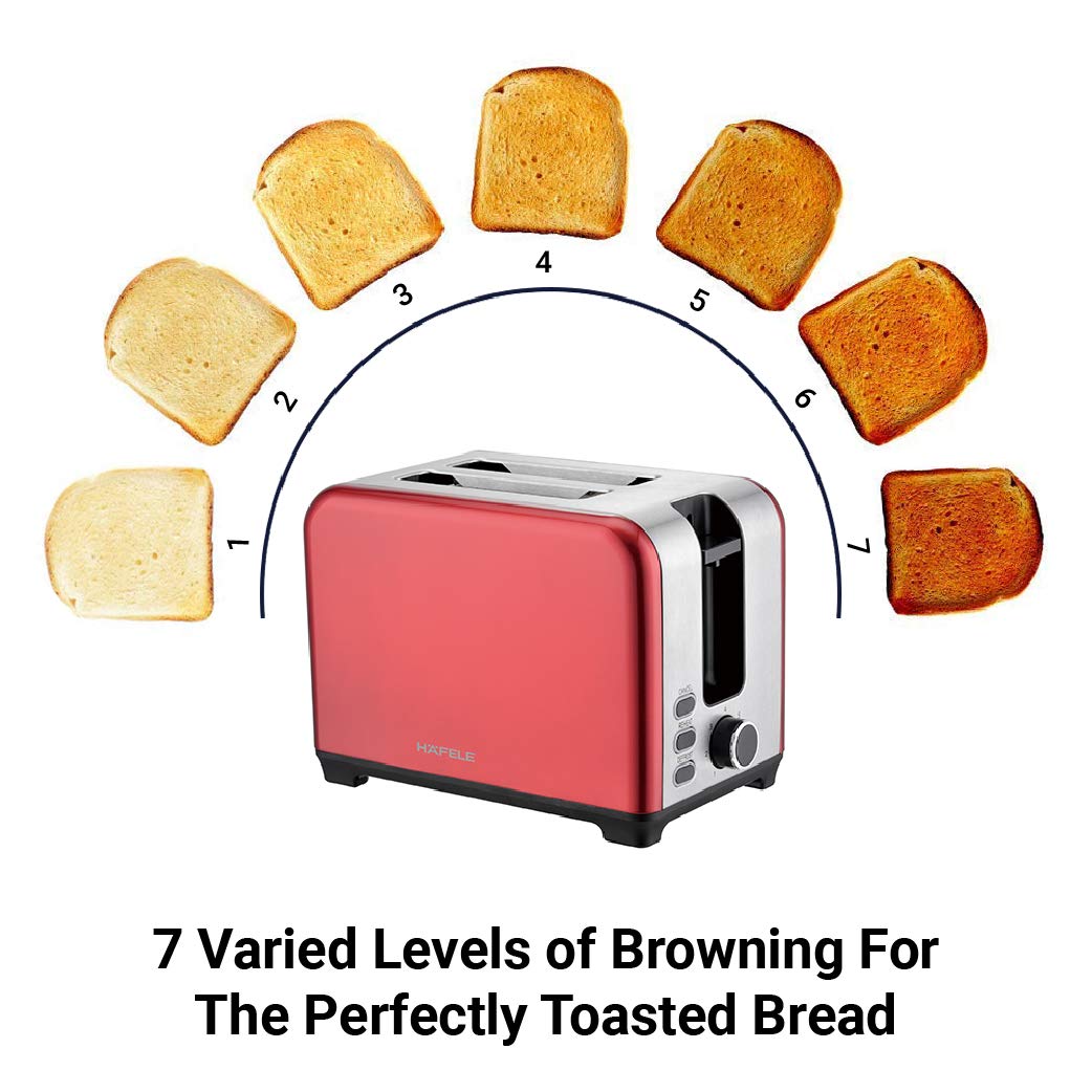 Hafele Amber  2 Slot Pop-up Toaster with 7 Level Adjustable Red