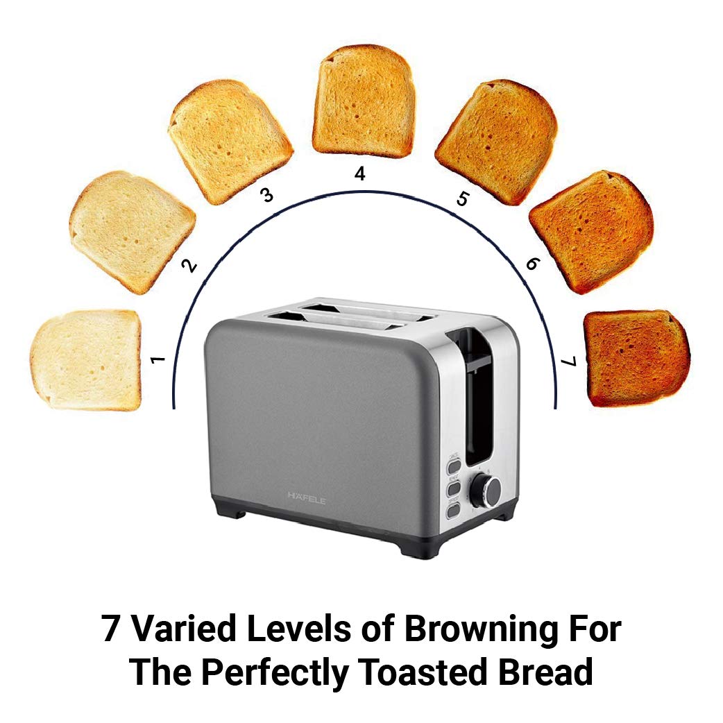 Hafele Amber - Stainless Steel 930 Watt 2 Slot Pop-up Toaster with 7 Level Adjustable Grey - Mahajan Electronics Online