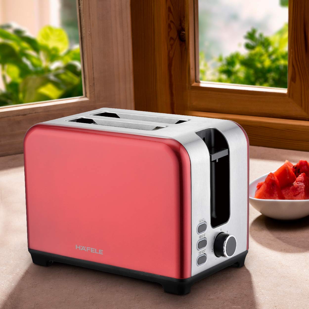 Hafele Amber  2 Slot Pop-up Toaster with 7 Level Adjustable Red