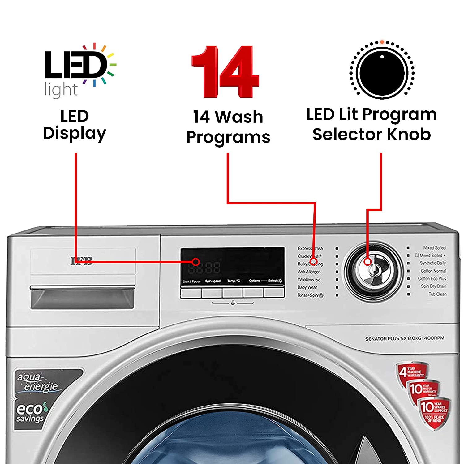 IFB Washing Machine Front Load Senator Plus SX 8 kg Silver Color - Mahajan Electronics Online