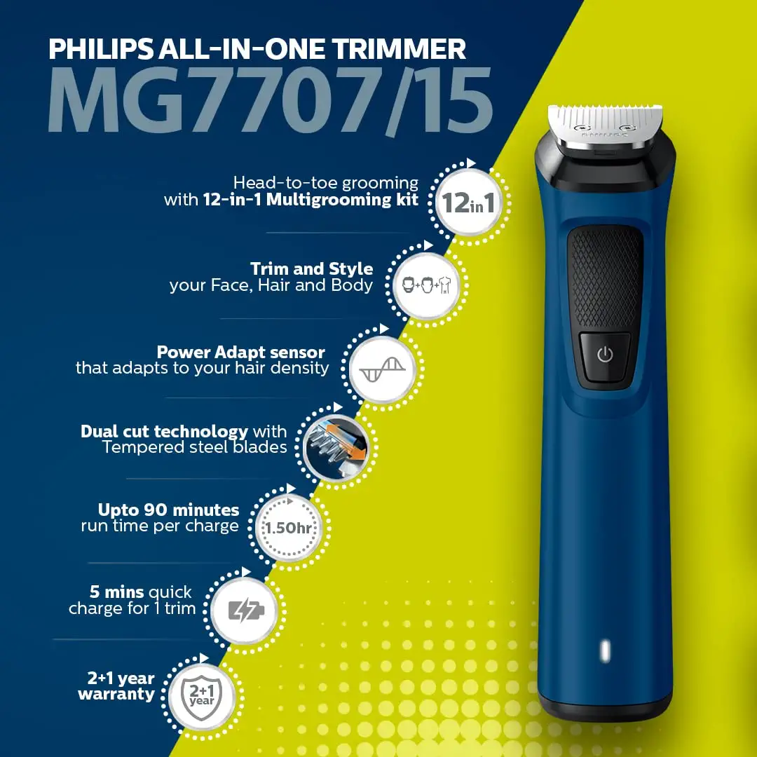 Philips Multi Grooming Kit MG7707/15, 12-in-1, Face, Head and Body - All-in-one Trimmer