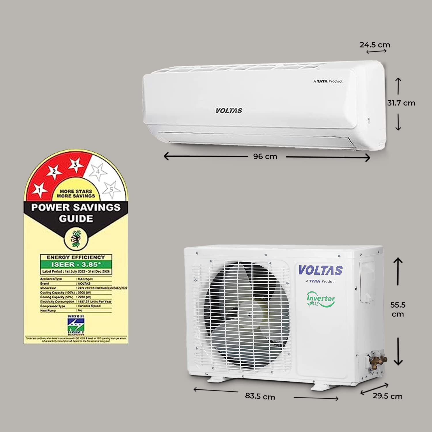 Voltas 2 Ton 3 Star 243V Vertis Emerald Inverter Split AC Copper, 5-in-1 Maha Adjustable Model 2023 - Mahajan Electronics Online